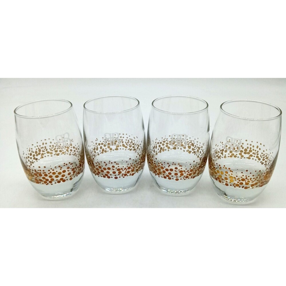 Baileys Irish Cream Set of 4 Gold Confetti Dot Low Ball Glasses Etched BB Logo